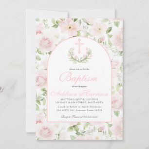 Invitación de bautizo rosa, Bautizo de niña,