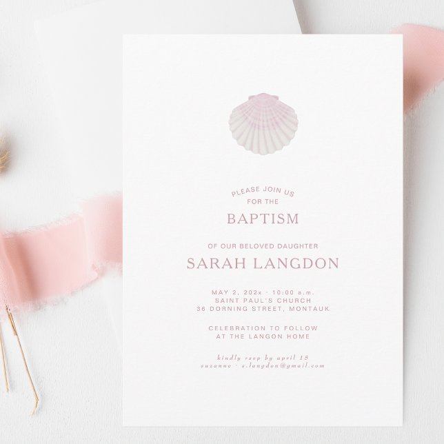 Invitación de bautizo rosa blanca costera (Subido por el creador)