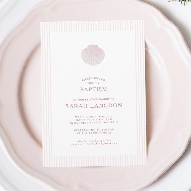 Invitación de bautizo rosa blanca costera (Subido por el creador)