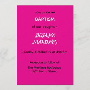 Invitación de Bautizo Rosa Caliente Minimalista
