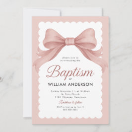 Invitación de Bautizo Rosa con Lazo Elegante y Cla