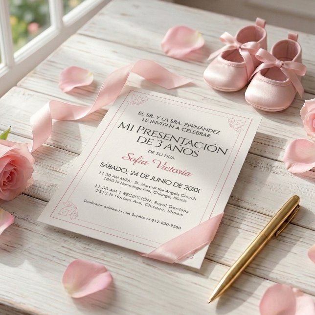 Invitación de Bautizo Rosa – Mi Presentación Niña (Subido por el creador)