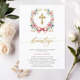 Invitación de Bautizo Rosa y Dorado