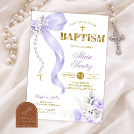 Invitación de bautizo Rosario Coquette Lazo Morado