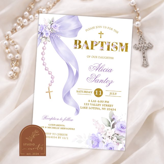 Invitación de bautizo Rosario Coquette Lazo Morado (Subido por el creador)