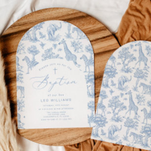 Invitación de Bautizo Safari Chinoiserie Toile Boy