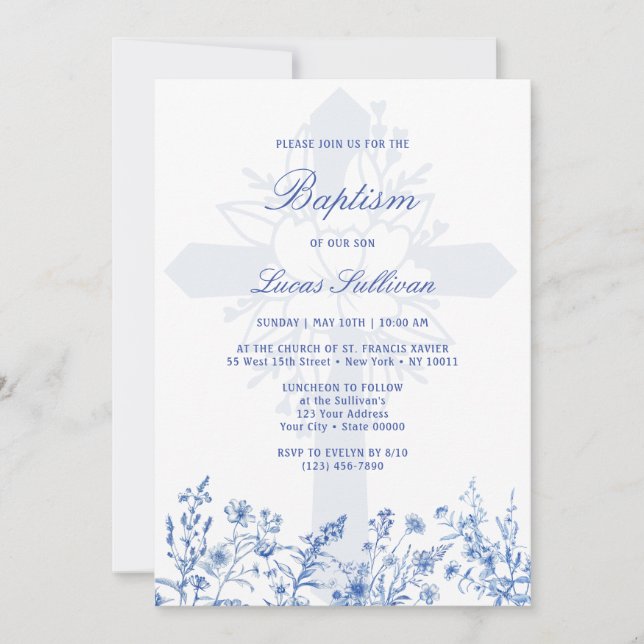Invitación de Bautizo Santa Cruz Flores Silvestres (Anverso)