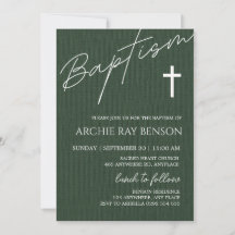 Invitación de Bautizo Verde Esmeralda Minimalista