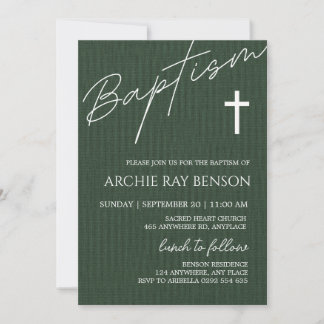 Invitación de Bautizo Verde Esmeralda Minimalista