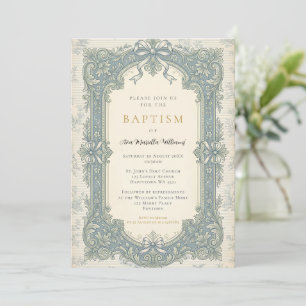 Invitación de Bautizo Vintage con Lazo Azul