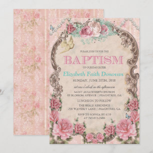 Invitación de Bautizo Vintage Shabby Chic