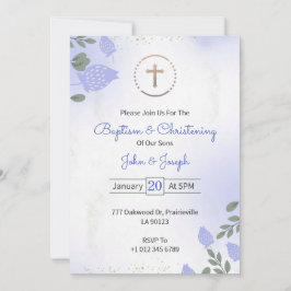 Invitación de bautizo y bautismo con diseño floral