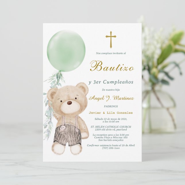 Invitación de bautizo y cumpleaños (Anverso de pie)