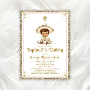 Invitación de Bautizo y Cumpleaños Charro de Oro M