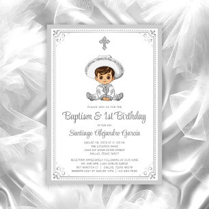 Invitación de Bautizo y Cumpleaños de Silver Baby 