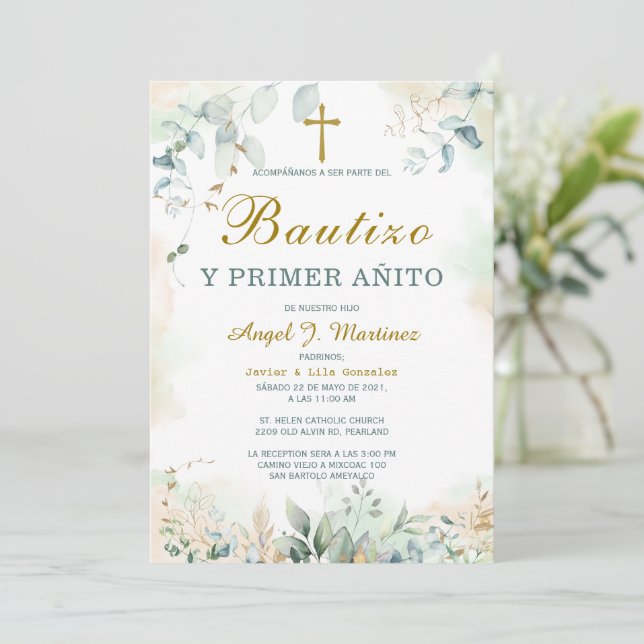 Invitación de bautizo y primer añito (Anverso de pie)