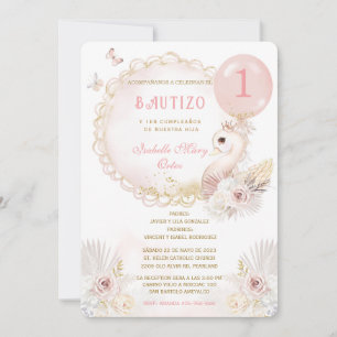 Invitación de Bautizo Y Primer Añito Cisne