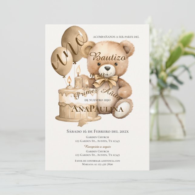 Invitación de Bautizo y primer año en español (Anverso de pie)