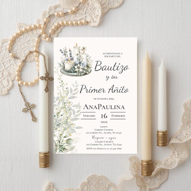 Invitación de bautizo y primer año en español (Subido por el creador)