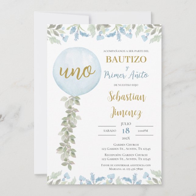 Invitación de Bautizo y primer año en español (Anverso)