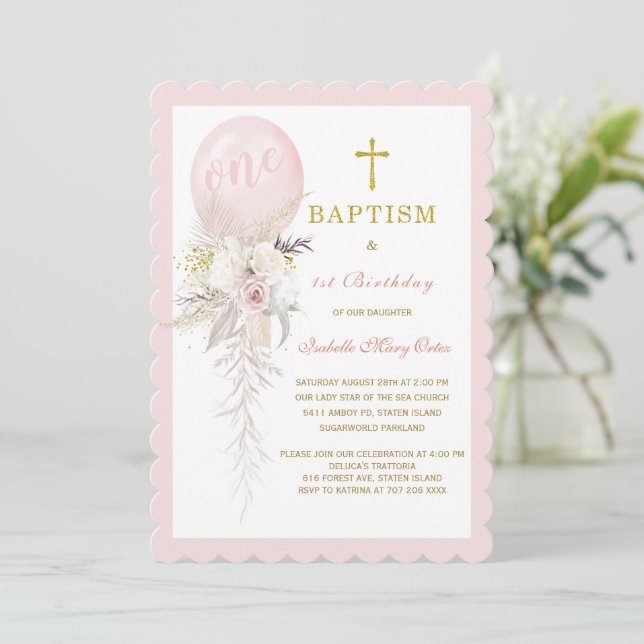 Invitación de Bautizo y Primer Cumpleaños (Anverso de pie)
