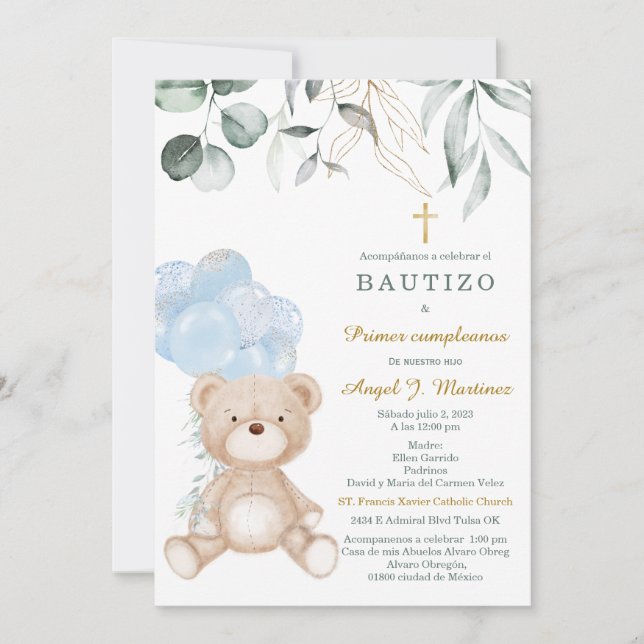 Invitación de Bautizo y Primer Cumpleaños (Anverso)