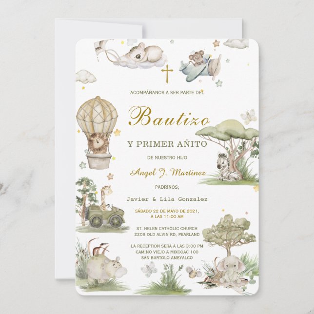 Invitación de Bautizo y Primer Cumpleaños (Anverso)