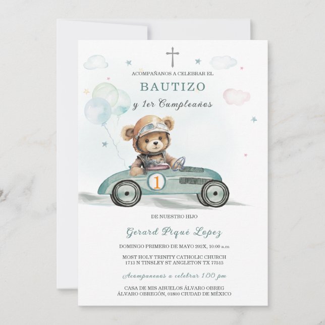 Invitación De Bautizo y Primer Cumpleaños (Anverso)