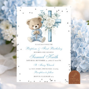Invitación de Bautizo y Primer Cumpleaños de Oso A
