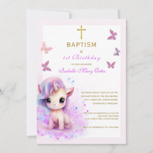 Invitación de Bautizo y Primer Cumpleaños de Unico