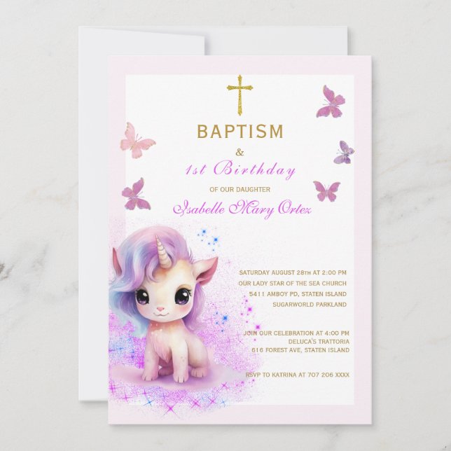 Invitación de Bautizo y Primer Cumpleaños de Unico (Anverso)