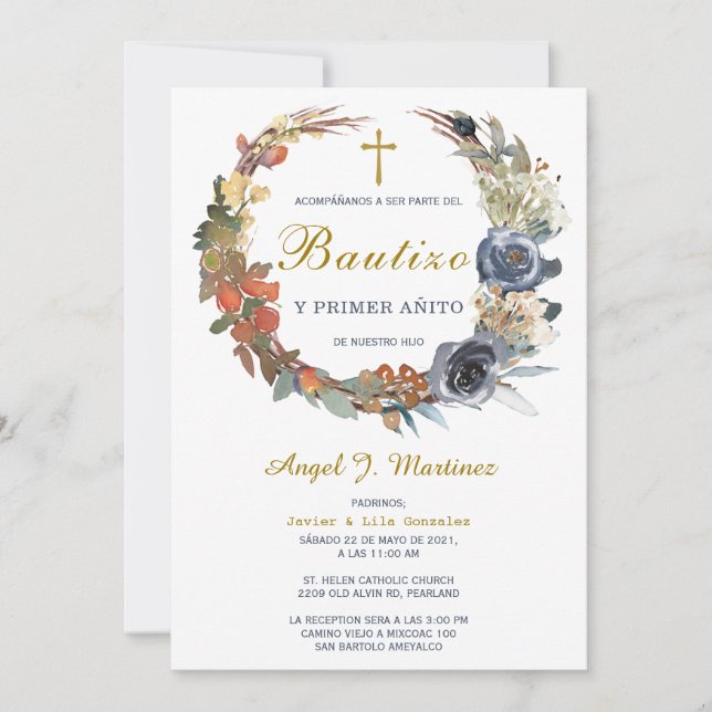Invitación de Bautizo y Primer Cumpleaños Invitaci (Anverso)
