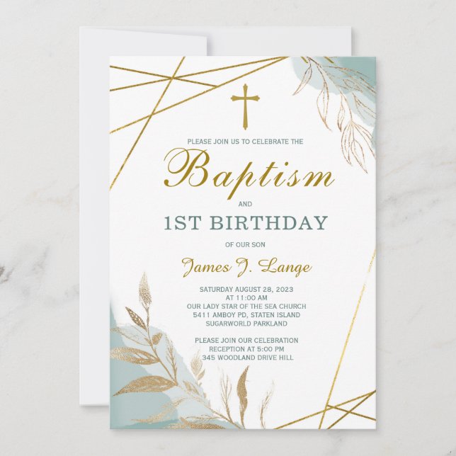 Invitación de Bautizo y Primer Cumpleaños Niño (Anverso)