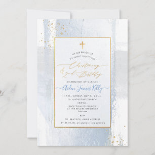 Invitación de bautizo y segundo cumpleaños H2 azul