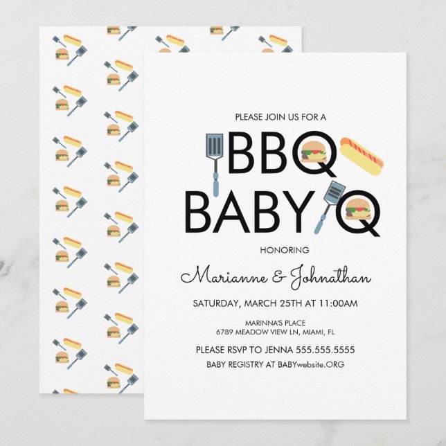 Invitación de BBQ para Baby Shower Pixel Baby Q Ka (Anverso / Reverso)