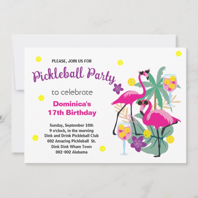 Invitación de B'day para Flamingos de bolas de pel (Anverso)