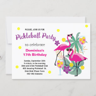 Invitación de B'day para Flamingos de bolas de pel