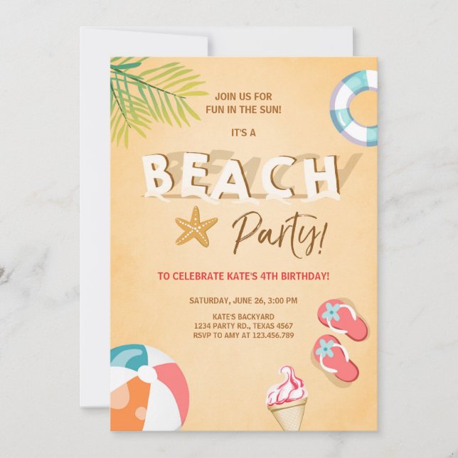 Invitación de Beach Party Beach Cumpleaños BBQ Sum (Anverso)