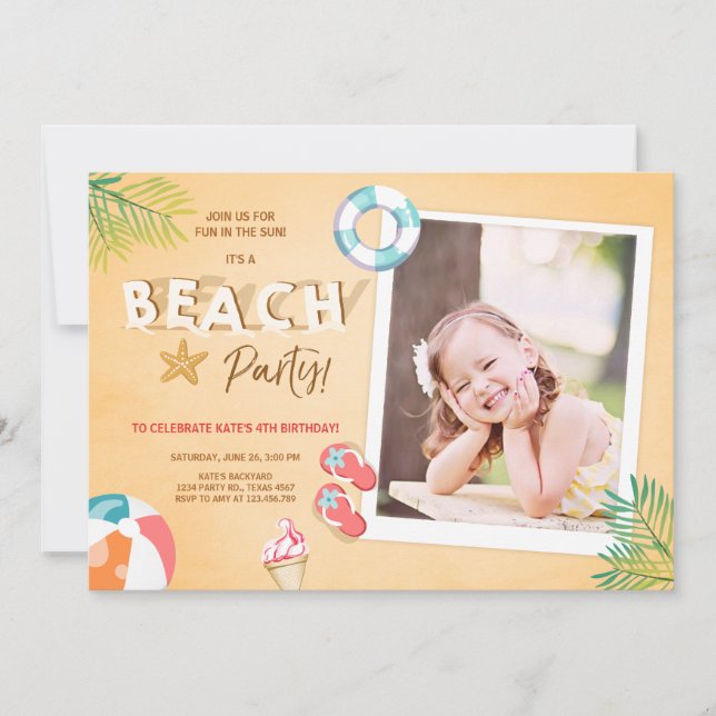 Invitación de Beach Party Beach Cumpleaños BBQ Sum (Anverso)