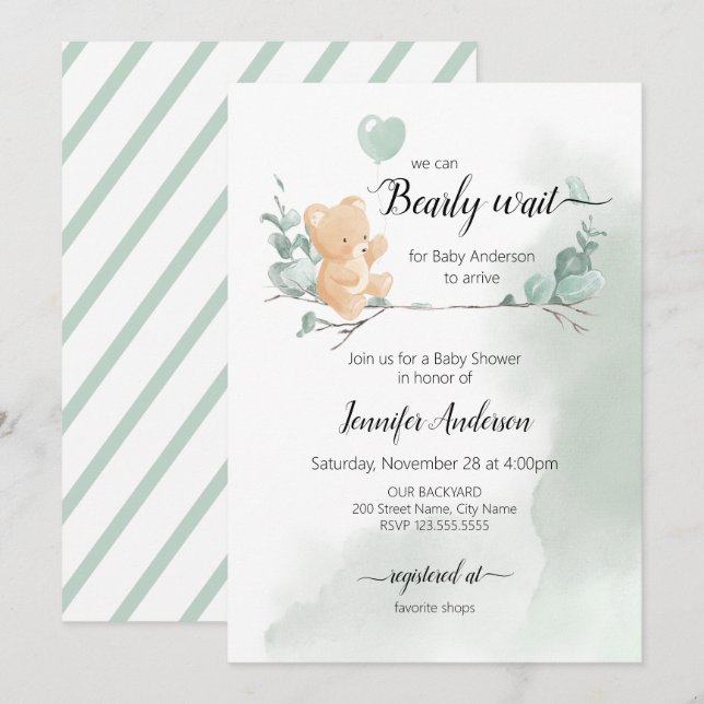 Invitación de Bear Baby Shower (Anverso / Reverso)