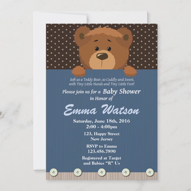 Invitación de Bear Baby Shower (Anverso)