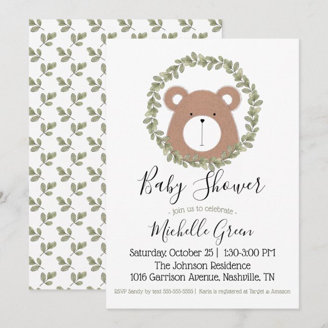 Invitación de Bear Baby Shower (Anverso / Reverso)