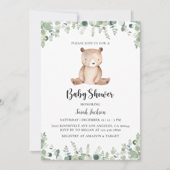 Invitación de Bear Baby Shower (Anverso)