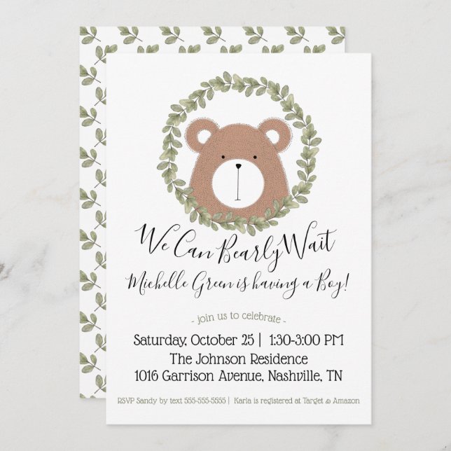 Invitación de Bear Baby Shower (Anverso / Reverso)