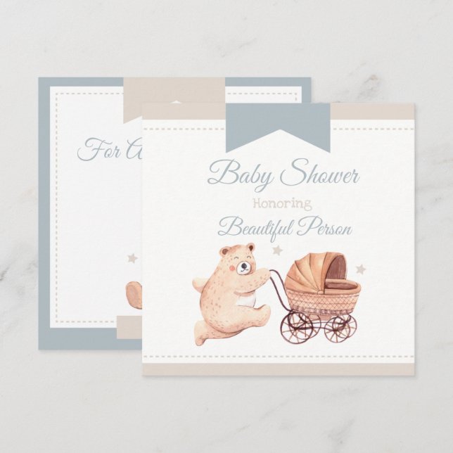Invitación de Bear Baby Shower (Anverso / Reverso)