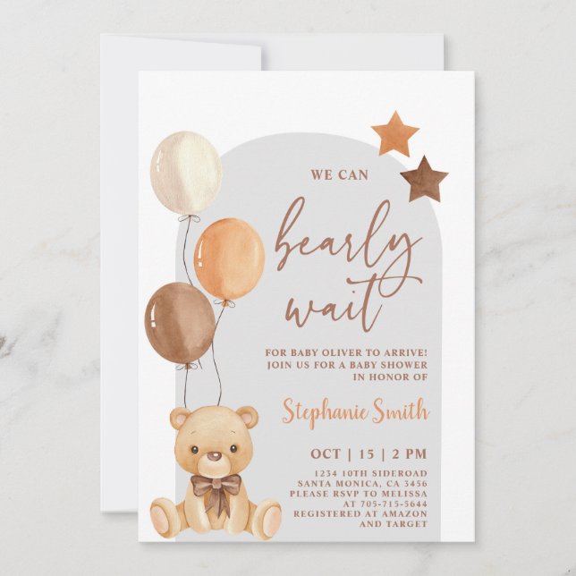 Invitación de Bear Baby Shower Boy (Anverso)