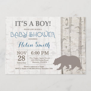 Invitación de Bear Boy Baby Shower Rústica Woodlan
