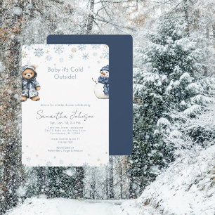 Invitación de bebé azul, afuera hace frío, bebé ne