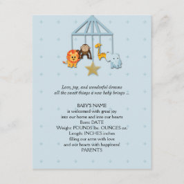 Invitación de bebé azul animal para móviles