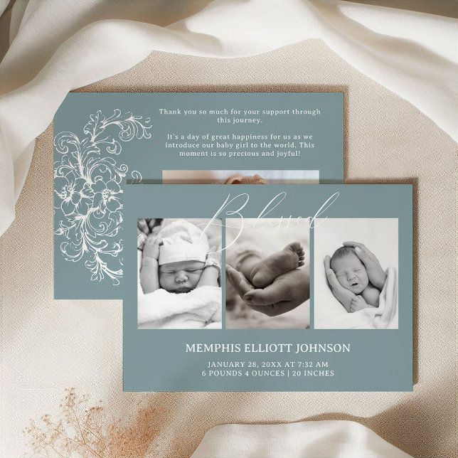 Invitación de bebé azul floral vintage (Subido por el creador)